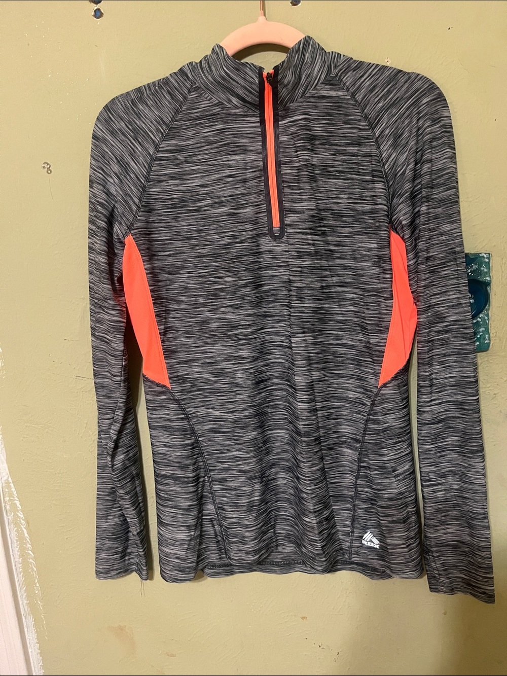 RBX Heather Gray Long-Sleeve Swim Top with Coral Panels